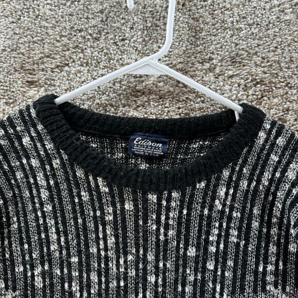Vintage Edison Knitwear Sweater Mens Large Silver Black Pullover Made In USA VTG - Picture 2 of 13